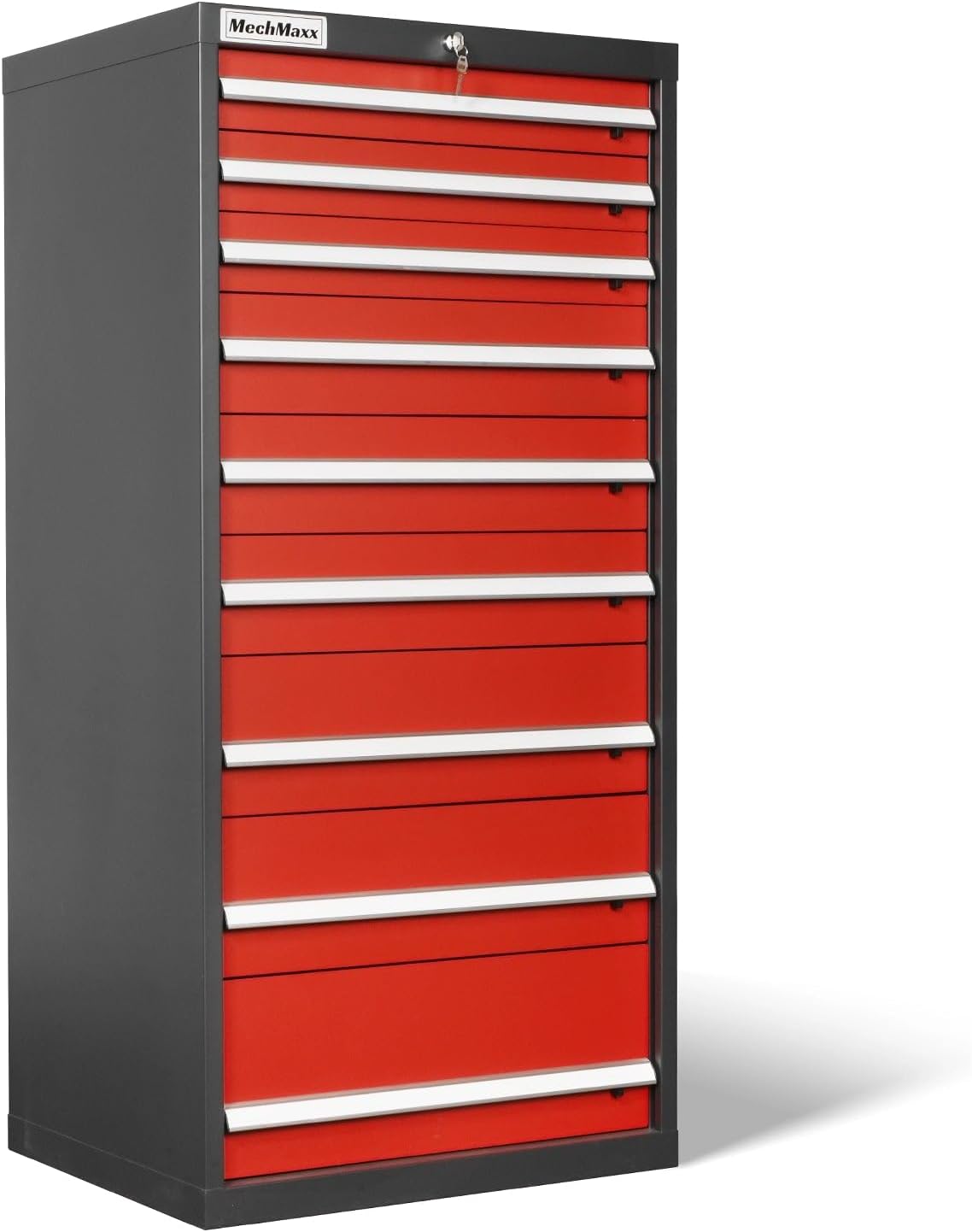 MechMaxx MD59B9 review showing the cabinet loaded with tools during hands-on performance testing in a garage workshop