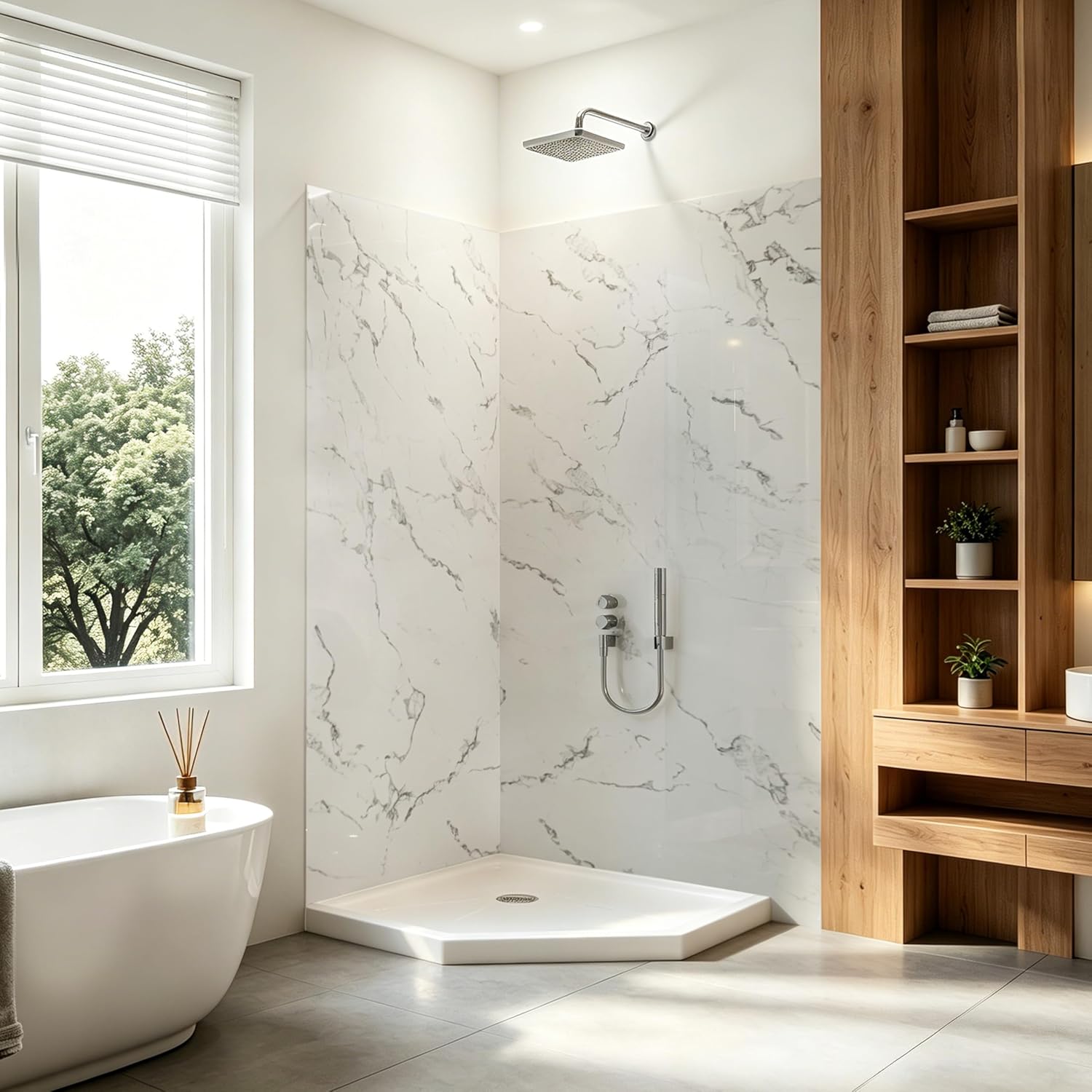 iBath Acrylic Shower Wall Review: Worth Buying? Pros & Cons 2 iBath acrylic shower wall review,iBath shower surround review and rating,3-piece acrylic shower wall review pros cons,iBath shower kit review honest opinion,is iBath acrylic shower worth buying,iBath Volakas white shower review verdict — design and build quality detail