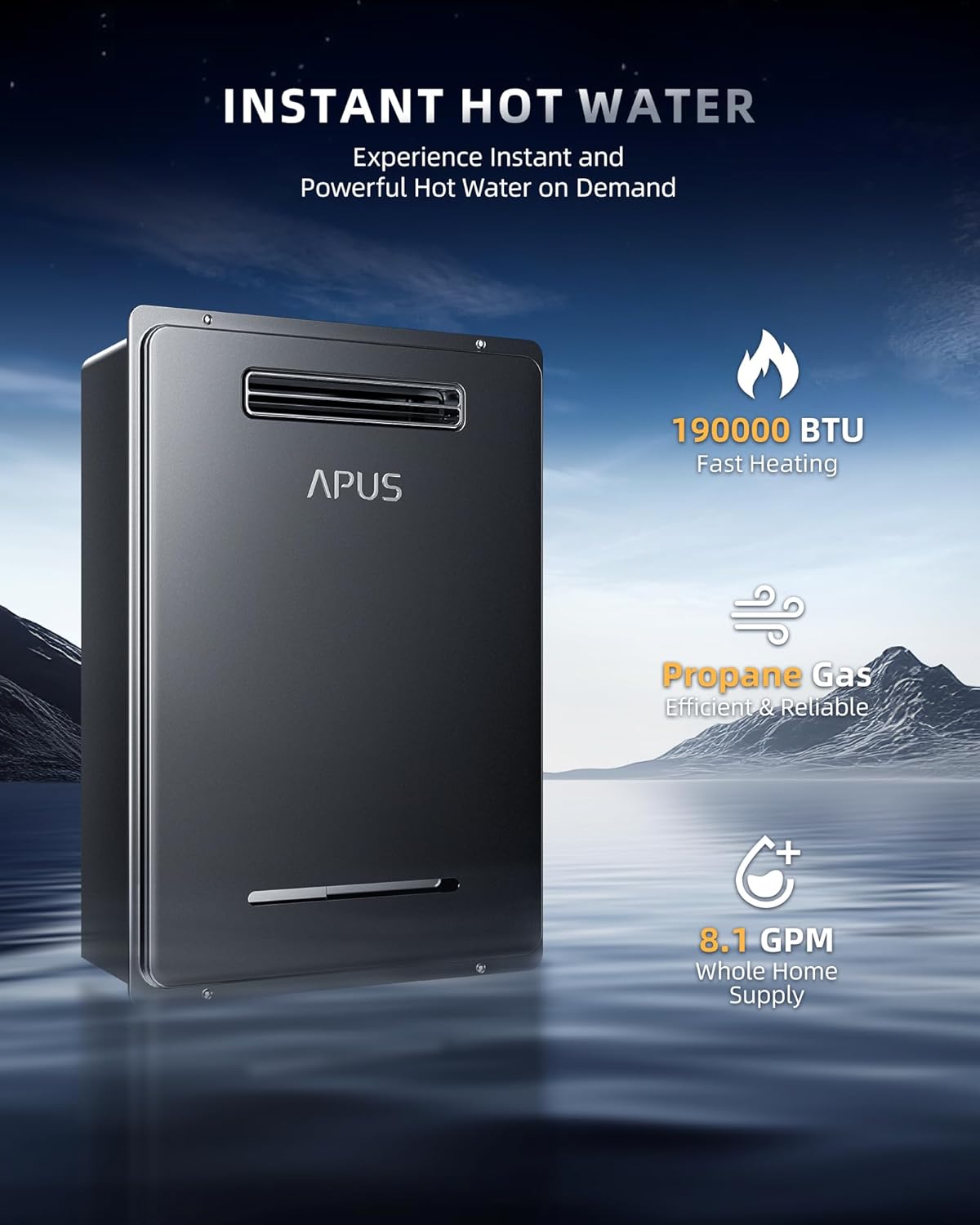 APUS 190000 BTU Tankless Water Heater Review: Honest Pros & Cons 2 APUS 190000 BTU tankless water heater review key features examined up close including the control panel, gas inlet, and heat exchanger