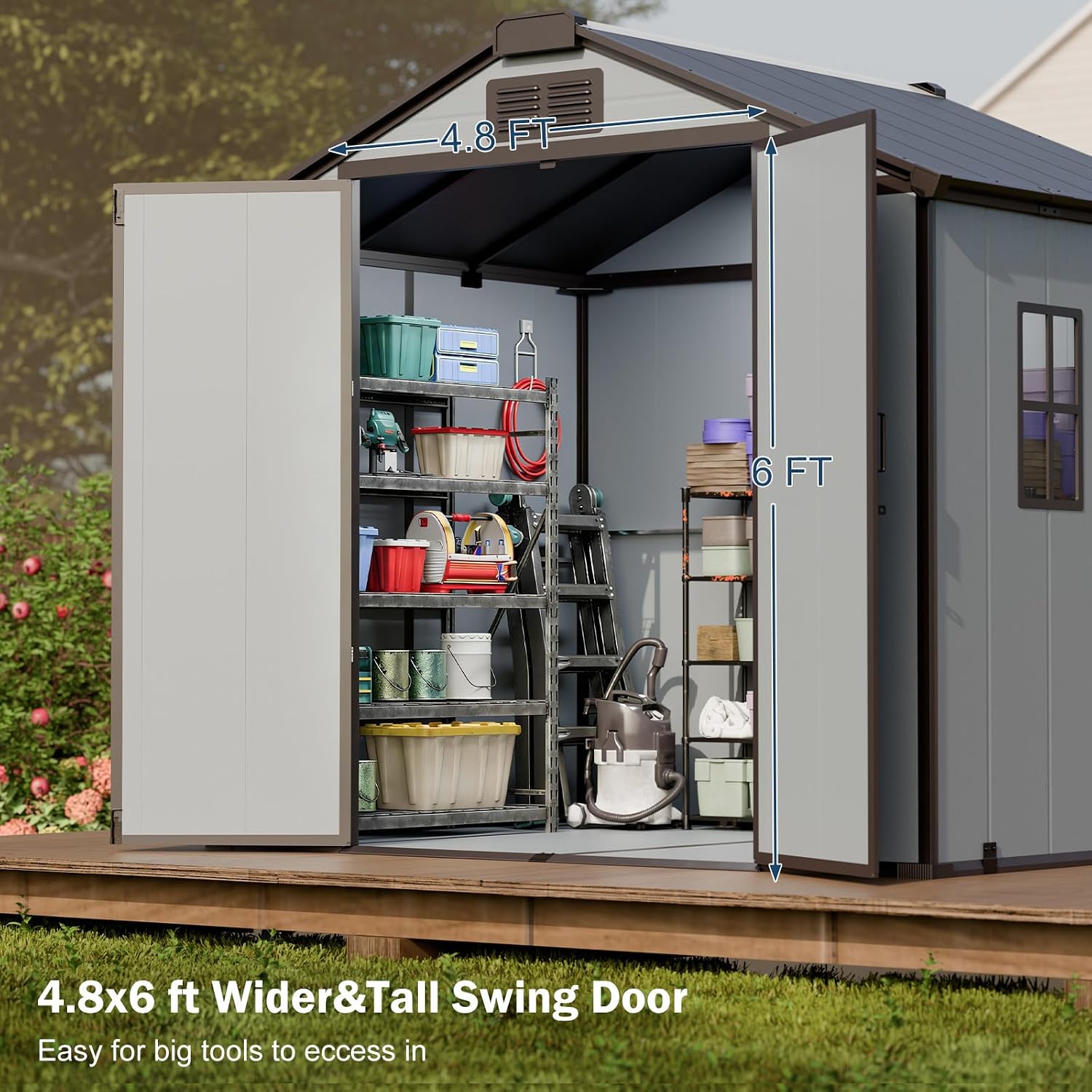 WELYAS 8x8 Resin Shed Review: Pros & Cons Worth Buying? 2 WELYAS 8x8 resin shed review real-world performance test results showing interior after rain